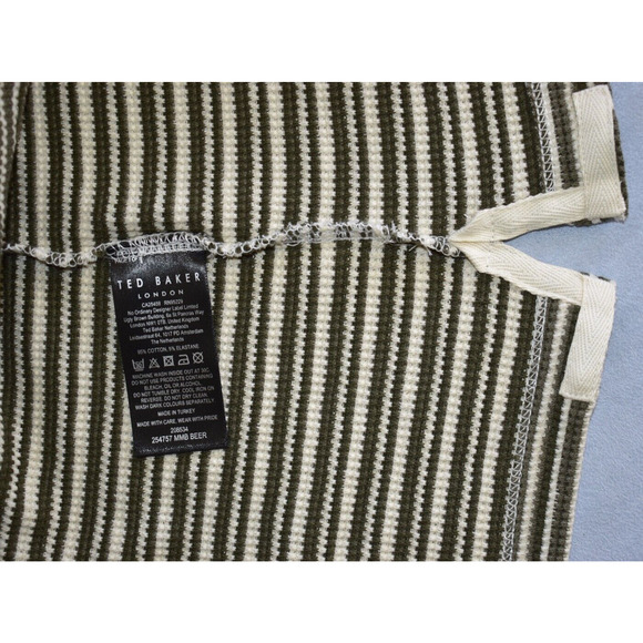 B5 NWT TED BAKER Khaki Striped Textured Knit Cotton LS Polo Shirt Sz 2 $175 - Picture 6 of 7
